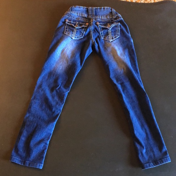Girls size 0 Jeans Angels Distressed Blue double stitched Stretch faded pants - Picture 3 of 7